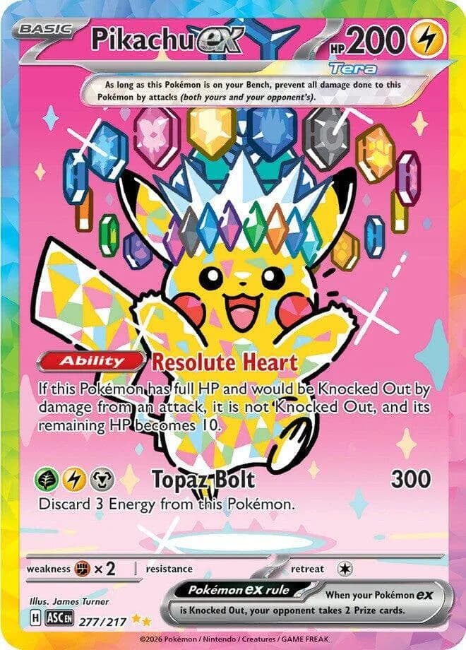 Pikachu ex 277/217, Special Illustration Rare, ME: Ascended Heroes (English) Pokémon card