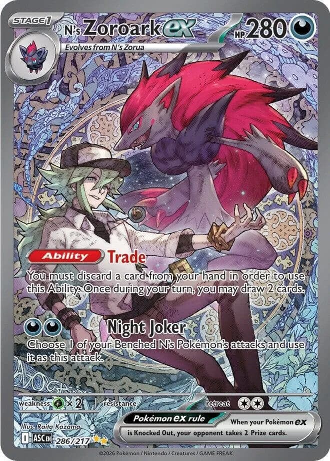 N's Zoroark ex 286/217, Special Illustration Rare, ME: Ascended Heroes (English) Pokémon card